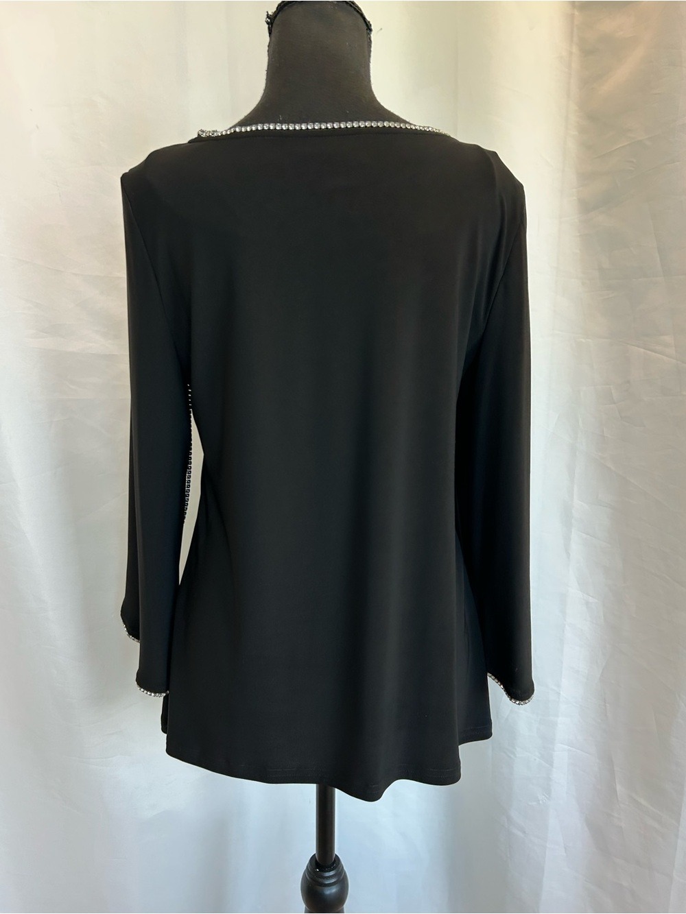 Elegant Black Rhinestone-Trim Evening Top - Picture 5 of 13